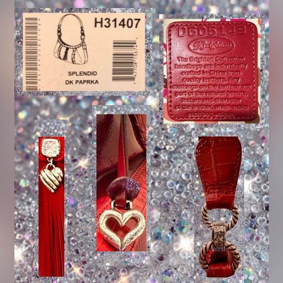 Brighton Red Patent & Croc Embossed Bag Wallet Dust Bag & Orig Box Excel Cond - Picture 13 of 17